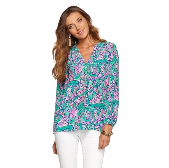 Lilly Pulitzer Elsa Silk Blouse Size Medium - Picture 1 of 8